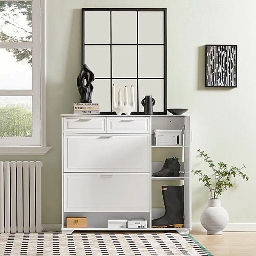 SoBuy FSR104-W Armoire à Chaussures, Commode à Chaussures avec 2 abattants, 2 tiroirs, 1 porte et 1 compartiment ouver