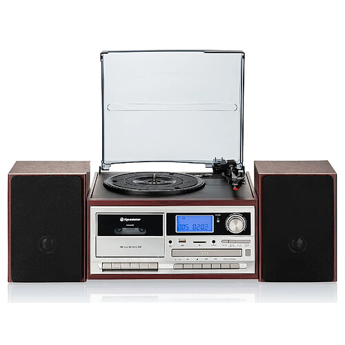 Platine Vinyle Vintage Radio Digital PLL, Lecteur CD-MP3 Cassette, Bluetooth USB, , Bois, Roadstar, HIF-8892EBT