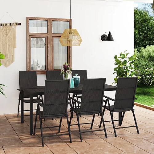 Salle à manger de jardin 7 pcs,Table et chaise à dîner Noir -MN52863