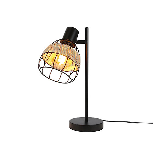 NETTLIFE Lampe de table Vintage Salon Noir - E27Bambou Pivotant Abat-jour avec interrupteur Max.40W - Sans ampoule