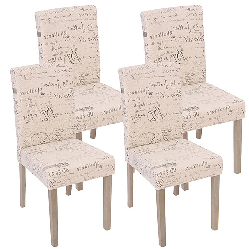 Decoshop26 Lot de 4 chaises de salle à manger cuisine en tissu crème motif lettrage des pieds en bois clair 04_0000598