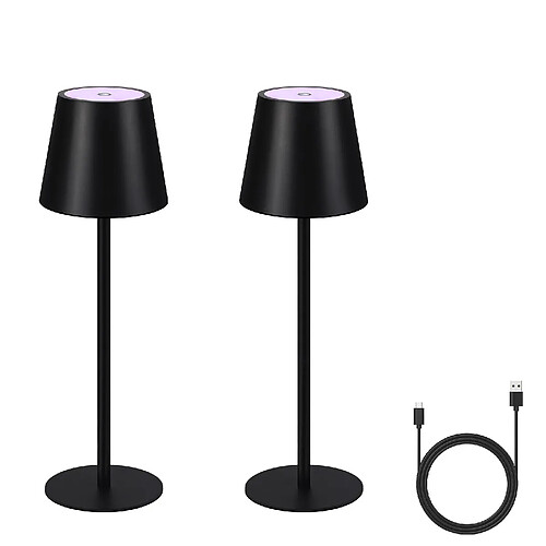 NETTLIFE Lampe de Chevet à Batterie sans Fil, Lot de 2 - LED RGB 2600mhA Lampe de Table d'extérieur Rechargeable Tactile Dimmable Noir USB