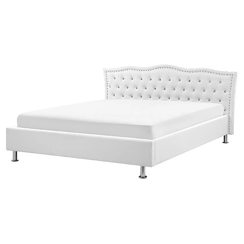 Beliani Lit double chesterfield en cuir PU 160 x 200 cm blanc METZ