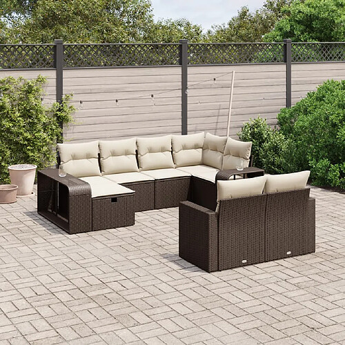 vidaXL Salon de jardin 10 pcs avec coussins marron résine tressée