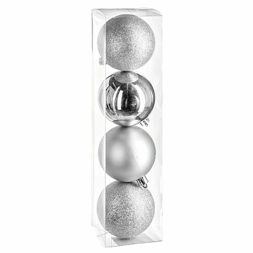 Lot de 4 Boules de Noël Colorama 8cm Argent