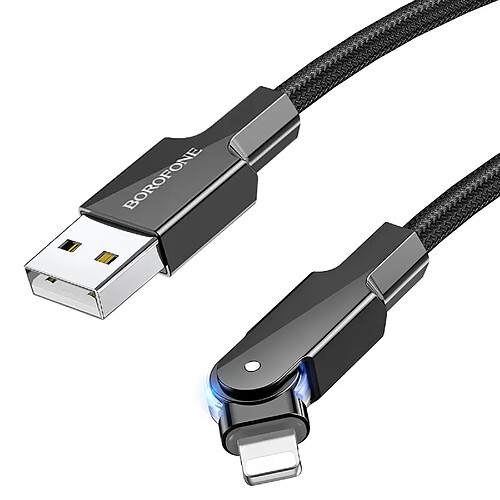 Borofone Câble USB vers Lightning 2.4A Nylon Tressé 1.2m Connecteur Rotatif 180 Noir