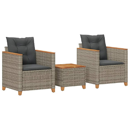 Maison Chic Ensemble de bistro 3 pcs coussins,Table + chaises + coussins de jardin gris résine tressée acacia -GKD722516