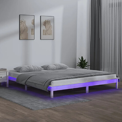 vidaXL Cadre de lit à LED sans matelas blanc 150x200 cm bois massif