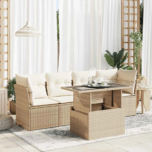 vidaXL Salon de jardin avec coussins 5 pcs beige résine tressée