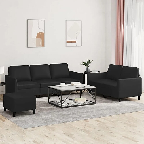 vidaXL Ensemble de canapés 3 pcs avec coussins Noir Similicuir