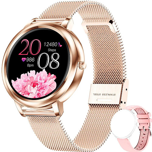 Chrono Montre Connectée,Montre Intelligente Femme IP68Etanche Bracelet Connecté Cardio Podometre Smartwatch Sport Fitness Tracker d'Activité Contrôle de la Musique( Rose)