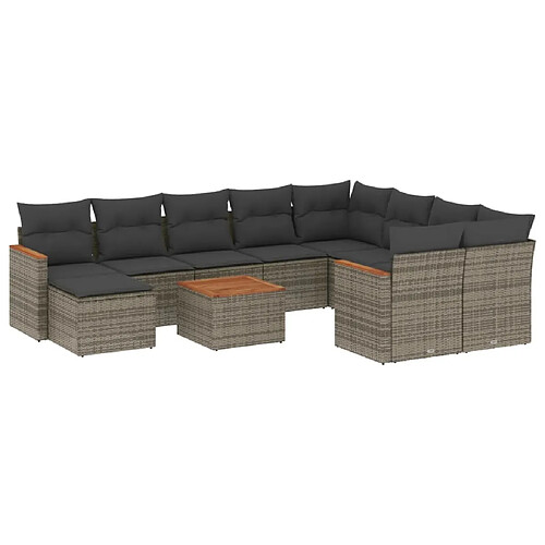 Maison Chic Salon de jardin 11 pcs avec coussins | Ensemble de Table et chaises | Mobilier d'Extérieur gris résine tressée -GKD95991