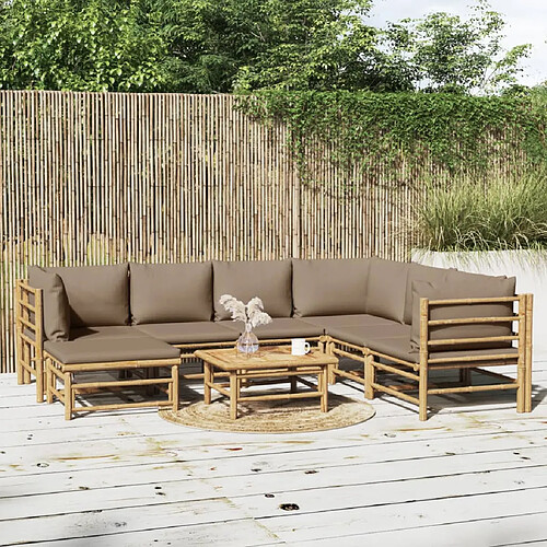 vidaXL Salon de jardin 8 pcs avec coussins taupe bambou