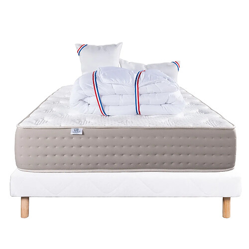 LUXURY LITERIE Ensemble matelas Dreamlux 140x190 cm + sommier blanc ep 13cm + 2 oreillers + couette