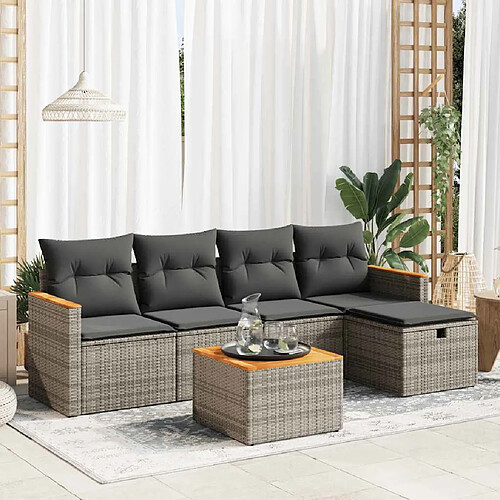 vidaXL Salon de jardin 6 pcs avec coussins gris résine tressée