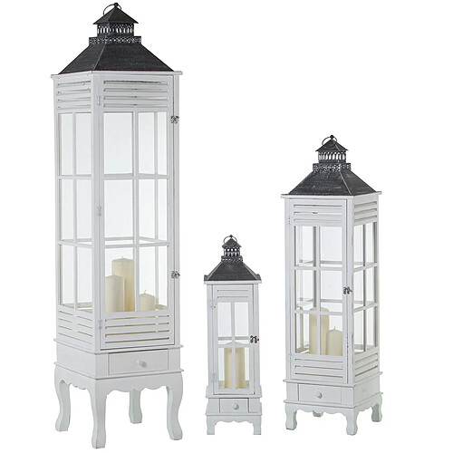 Lanternes Alexandra House Living Blanc Bois Verre Bois d'épicéa (3 Pièces)