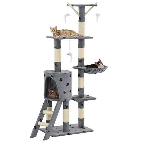 Arbre à chat,niche pour chat avec griffoir en sisal 138 cm Gris Motif de pattes -MN74840