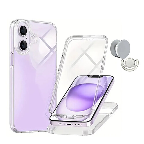 Kit Housse 3X1 Protection Impact 360° + 1 Gripholder + 1 Support Gripholder Blanc Phonecare Pour Apple iPhone 16 - Transparent/Blanc