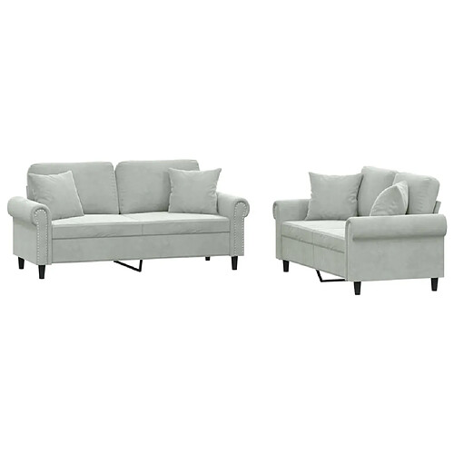 Maison Chic Ensemble de canapés 2 pcs avec coussins, Canapé droit Sofa pour Salon gris clair velours -GKD314780