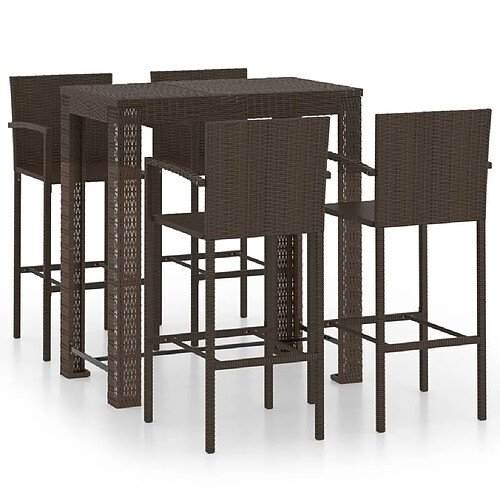 Maison Chic Jeu de bar de jardin 5pcs avec accoudoirs,Mobilier d'extérieur Résine tressée Marron -GKD621249