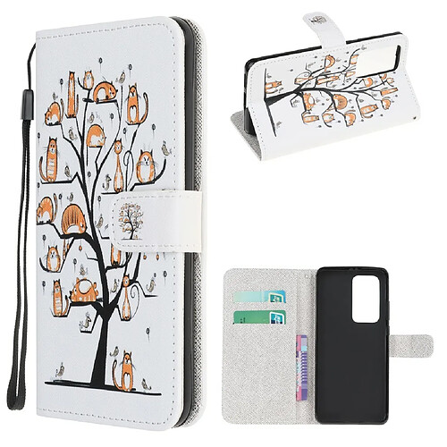 Etui en PU impression de motif de texture croisée avec support et sangle chats sur l'arbre pour votre Xiaomi Mi 10T 5G/Mi 10T Pro 5G