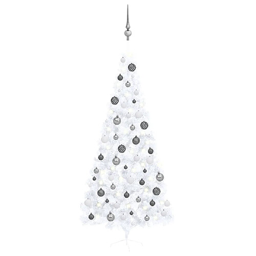 vidaXL Demi-arbre de Noël artificiel pré-éclairé et boules blanc 240cm