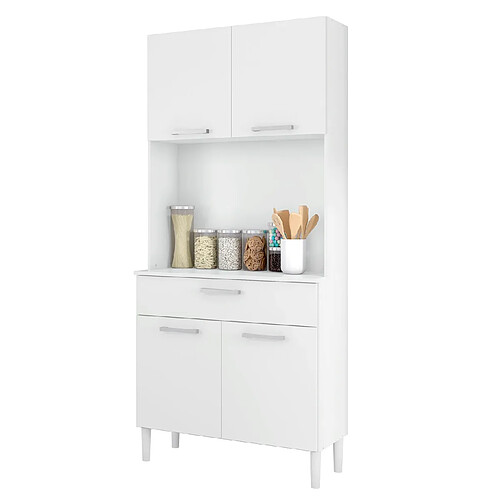 Pegane Armoire, placard de rangement avec 1 tiroir et 4 portes coloris blanc - longueur 80 x profondeur 36 x hauteur 180 cm