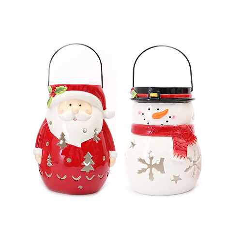 Toilinux Lot de 2 Décoration de Noël lanterne Xmas - Père Noêl et Bonhomme de Neige