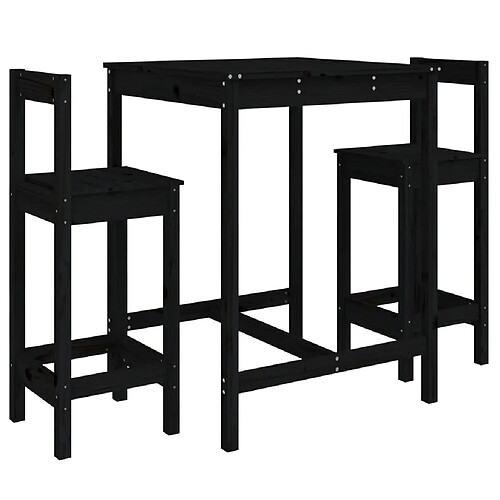 Maison Chic Table de bar et chaises d'extérieur 3 pcs,Ensemble de bar de jardin pour relax noir bois de pin massif -GKD992908