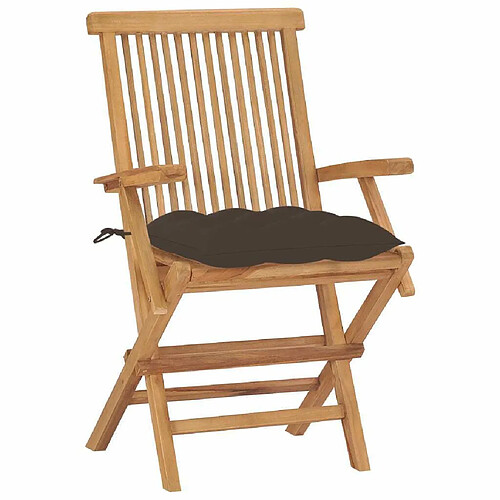 Maison Chic Lot de 2 Chaises de jardin,Fauteuil d'extérieur avec coussins taupe Bois de teck massif -MN34817