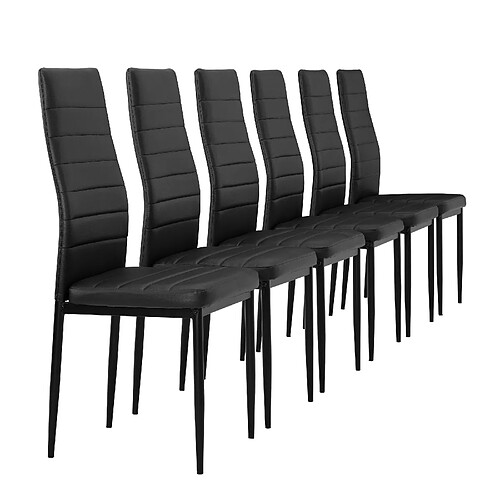 Decoshop26 6 x chaises de salle à manger cuisine avec rembourrage cuir synthétique noir 03_0000287