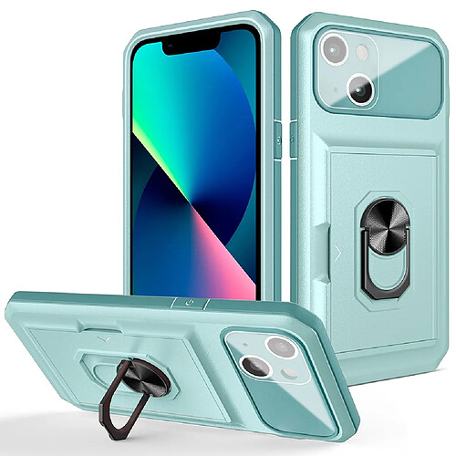 Coque en TPU + acrylique anti-rayures avec béquille et porte-carte Vert clair/vert clair pour votre iPhone 13 6.1 pouces