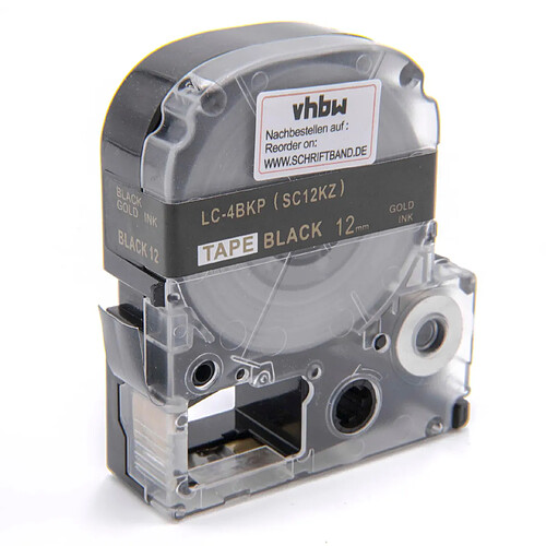 vhbw cassette à bande cartouche 12mm or sur noir pour imprimante d´étiquette Epson LabelWorks LW-1000P, LW-600P remplace LC-4BKP, SC12KZ.