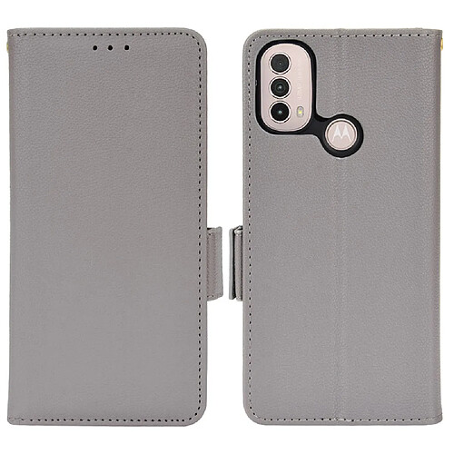 Etui en PU texture litchi, fermeture aimantée avec support gris pour votre Motorola Moto E20/Moto E30/Moto E40