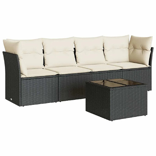 Maison Chic Salon de jardin 5 pcs avec coussins | Ensemble de Table et chaises | Mobilier d'Extérieur noir résine tressée -GKD78786