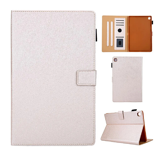 Etui en PU lignes de grain blanc avec support et porte-cartes pour votre Samsung Galaxy Tab S5e SM-T720