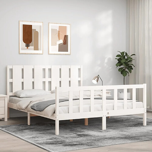 Maison Chic Lit adulte - Cadre Structure de lit avec tête de lit Contemporain blanc 160x200 cm bois massif -MN43515