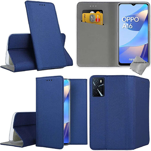 Htdmobiles Housse etui portefeuille avec coque intérieure en silicone pour Oppo A16 / A16s + verre trempe - BLEU MAGNET