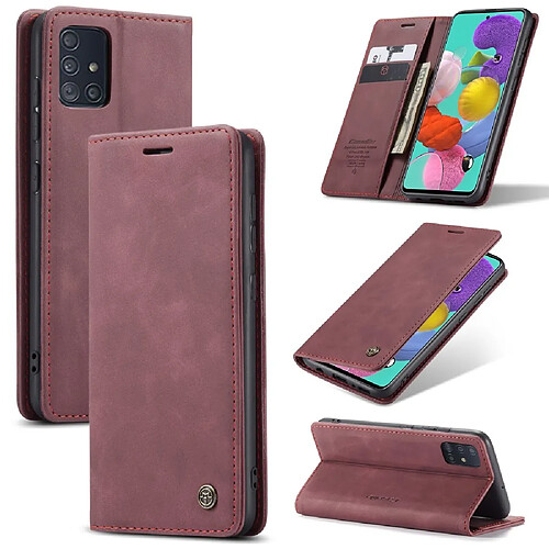 Caseme Etui en PU auto-absorbé rouge vin pour votre Samsung Galaxy A51