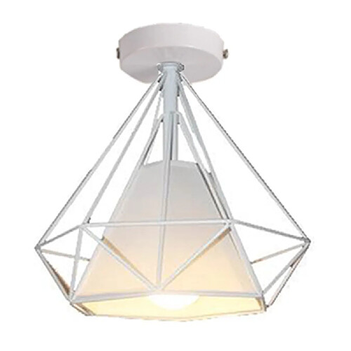 Stoex Retro Plafonnier Industrielle Cage en forme Diamant en Métal Fer Lustre Suspension Luminaire pour Salon Salle Chambre Décorer Maison Cuisine Blanc