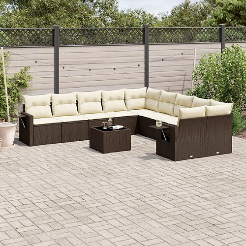 vidaXL Salon de jardin et coussins 11 pcs marron résine tressée