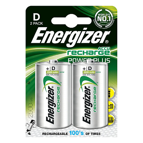 pile rechargeable - energizer recharge power plus - lr20 - 1.5 volts - blister de 2