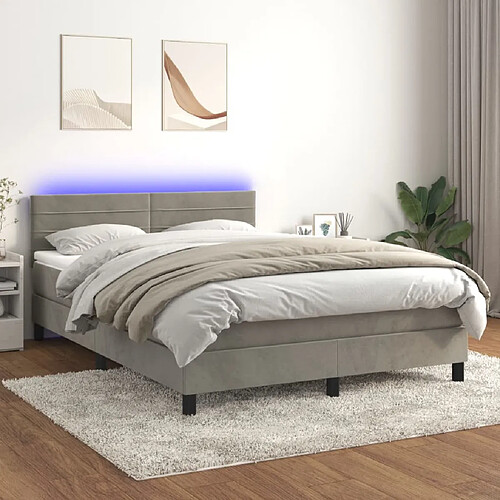 vidaXL Sommier à lattes de lit avec matelas LED Gris clair 140x200 cm