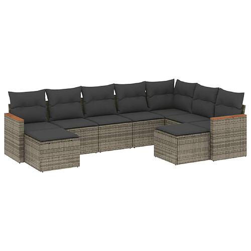 Maison Chic Salon de jardin 9 pcs avec coussins | Ensemble de Table et chaises | Mobilier d'Extérieur gris résine tressée -GKD27354