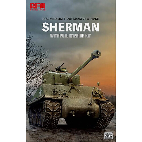 Rye Field Model Maquette Char M4a3 76w Hvss Sherman With Full Interior And Workable Track Links