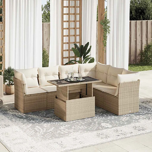 vidaXL Salon de jardin avec coussins 7 pcs beige résine tressée