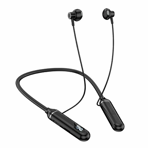 Oreillette Bluetooth Sans Fil Avec Affichage Numérique Demi-Écouteurs Intra-Auriculaires Stéréo Sport Suspendus Noir