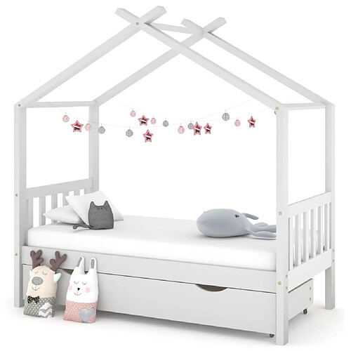 vidaXL Cadre de lit enfant avec tiroir blanc pin massif 80x160 cm