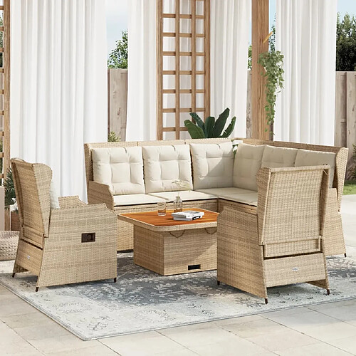 vidaXL Salon de jardin avec coussins 5 pcs beige résine tressée