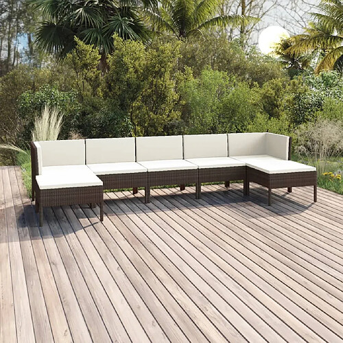 vidaXL Salon de jardin 7 pcs avec coussins Résine tressée Marron